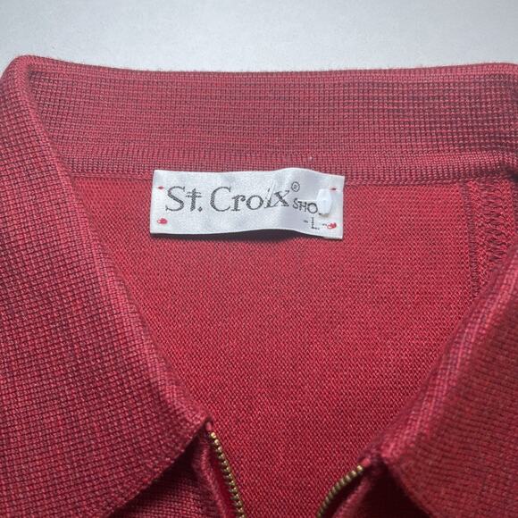 St Croix Shop Mens Large 1/4 Zip Geometric Maroon Sweater Wool Blend Textured - Picture 2 of 12